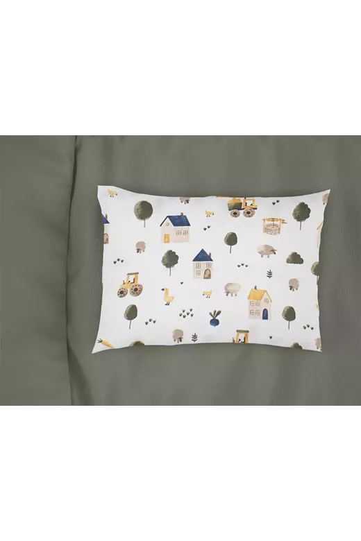 Μαξιλαροθήκη Εμπριμέ kids Village 579 50X70 White-Green 100% Cotton