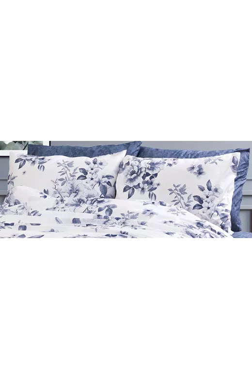 Μαξιλαροθήκη Εμπριμέ Βερονίκη 486 50X70 White-Blue 70/30 Cott/Pol