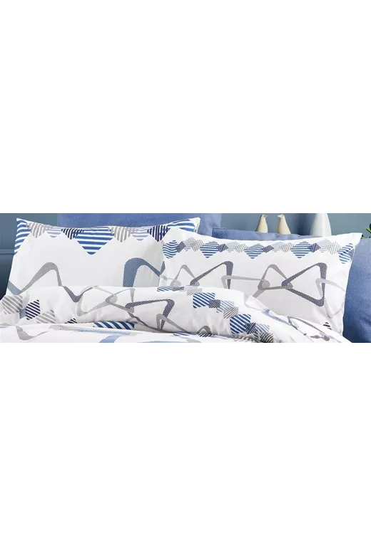 Μαξιλαροθήκη Εμπριμέ Δαρεία 489 50X70 White-Blue 70/30 Cott/Pol