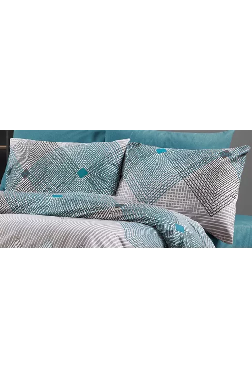 Μαξιλαροθήκη Εμπριμέ Καλλιρόη 605 50X70 Grey-Petrol 70/30 Cott/Pol