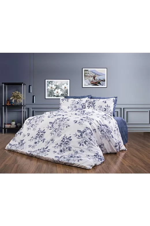 Παπλωματοθήκη Εμπριμέ Βερονίκη 486 160X240 White-Blue 70/30 Cott/Pol