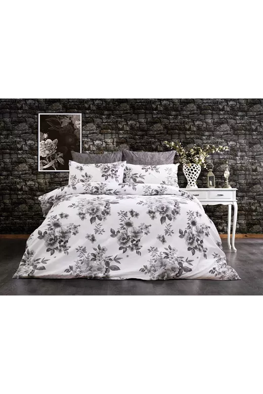 Σεντόνια Εμπριμέ Σετ 3 τεμ Βερονίκη 487 160X240 White-Grey 70/30 Cott/Pol