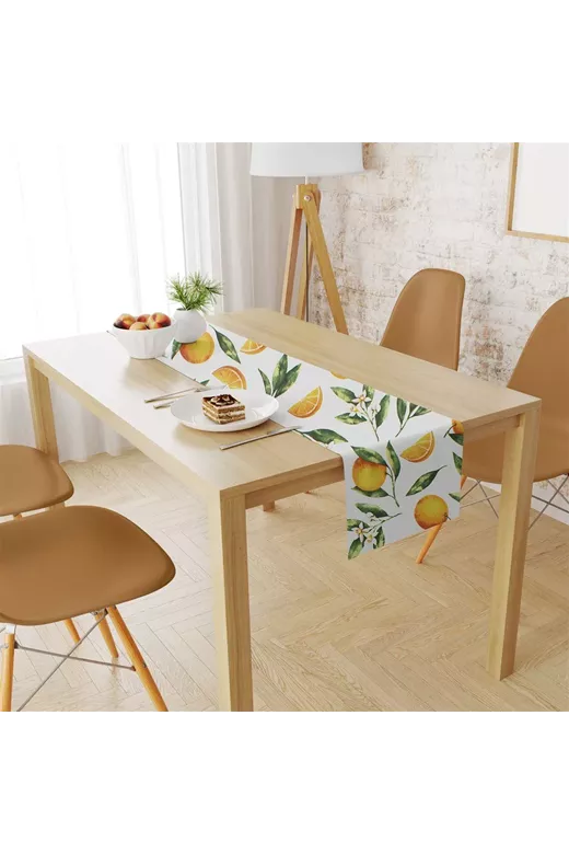 Τραβέρσα Αλέκιαστη Oranges 474 40X180 White-Orange 70/30 Cott/Pol