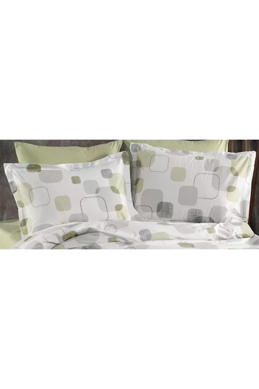 Μαξιλαροθήκη Εμπριμέ Μελίνα 708 50X70 White-Olive 100% Cotton