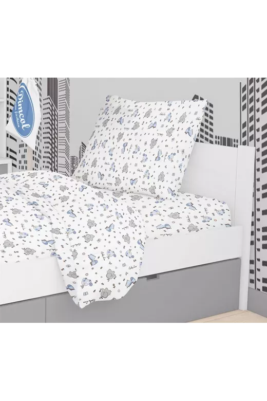 Μαξιλαροθήκη Εμπριμέ kids Elephant 074 50X70 White-Sky Blue 100% Cotton Flannel