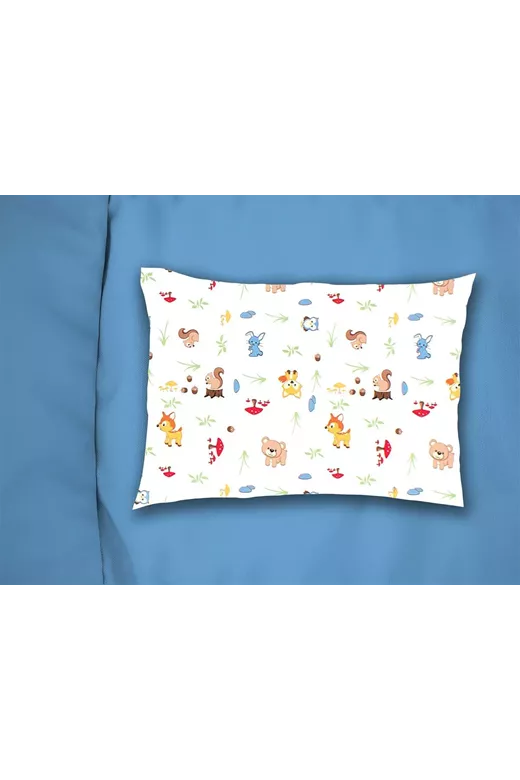 Μαξιλαροθήκη Εμπριμέ kids Forest Animals 070 50X70 White-Sky Blue 100% Cotton Flannel