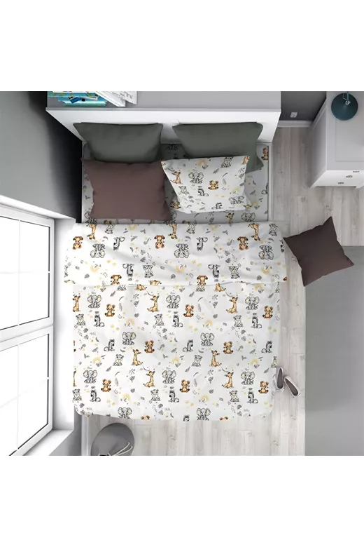 Παπλωματοθήκη Εμπριμέ kids Savanna 36 160X240 White-Grey 100% Cotton Flannel