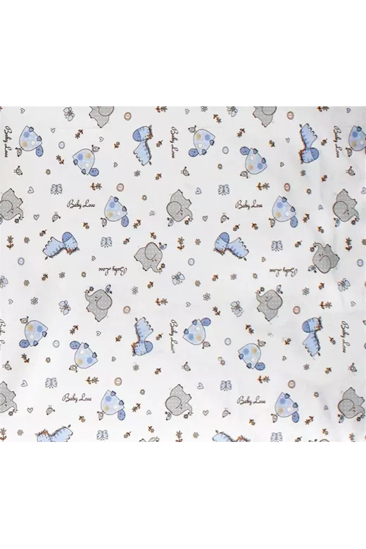 Σεντονάκι Λίκνου bebe Elephant 074 80X110 White-Sky Blue 100% Cotton Flannel