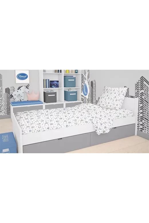 Σεντόνια Εμπριμέ Σετ 3 τεμ kids Elephant 074 160X240 White-Sky Blue 100% Cotton Flannel
