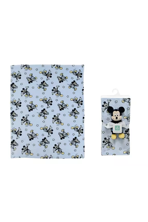 Λούτρινο Disney Home Σετ 2 Τεμ. bebe Mickey 29 Ύψος 25 cm & Κουβέρτα Coral Fleece 75X100 cm Wathet Blue 100% Polyester