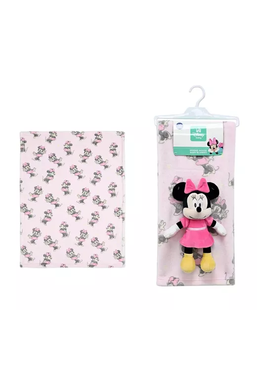 Λούτρινο Disney Home Σετ 2 Τεμ. bebe Minnie 30 Ύψος 25 cm & Κουβέρτα Coral Fleece 75X100 cm Pink-Black 100% Polyester