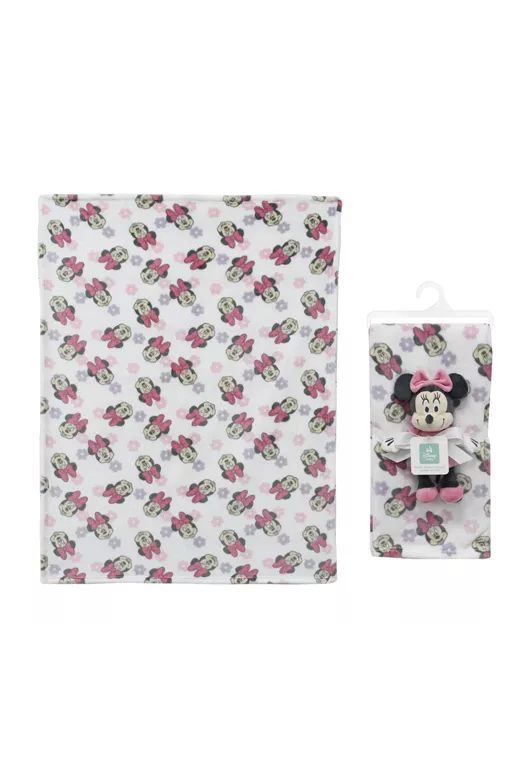 Λούτρινο Disney Home Σετ 2 Τεμ. bebe Minnie 31 Ύψος 25 cm & Κουβέρτα Coral Fleece 75X100 cm White-Black 100% Polyester