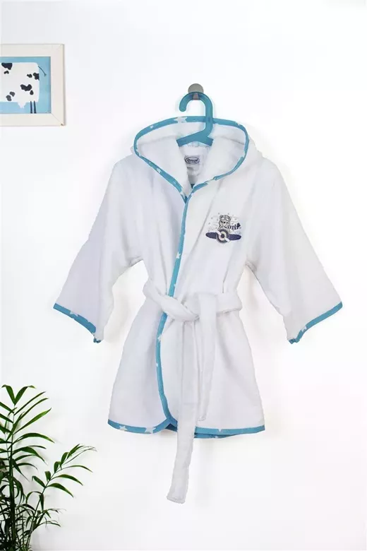 Μπουρνούζι Με Κέντημα kids Aviator 184 Size: 04 White-Sky Blue 100% Cotton