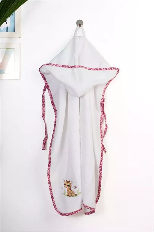 Κάπα Με Κέντημα bebe Giraffe 172 75X85 White-Pink 100% Cotton
