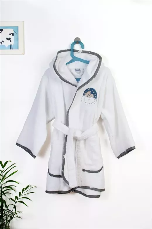 Μπουρνούζι Με Κέντημα kids Cloudy Bear 176 Size: 02 White-Grey 100% Cotton