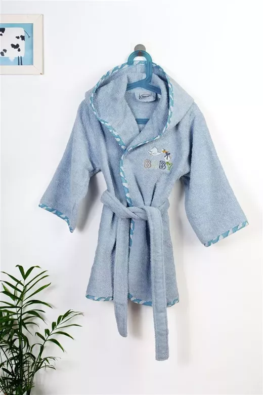 Μπουρνούζι Με Κέντημα kids Stork 191 Size: 02 Sky Blue 100% Cotton