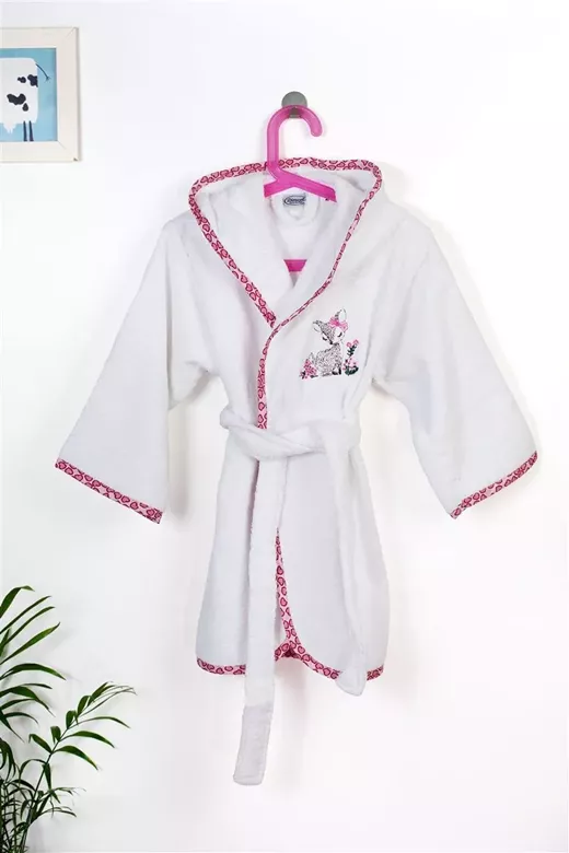 Μπουρνούζι Με Κέντημα kids Deer 197 Size: 04 White-Pink 100% Cotton