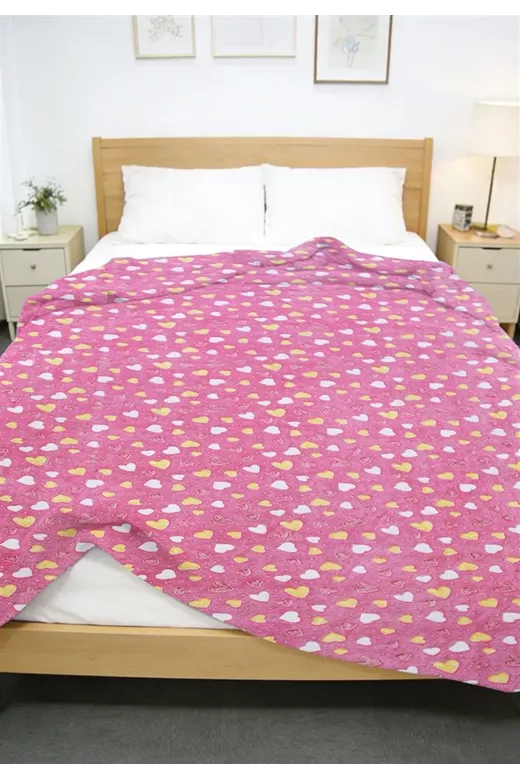 Κουβέρτα Fleece φωσφορίζουσα Hearts 175x225 Pink 100% Polyester
