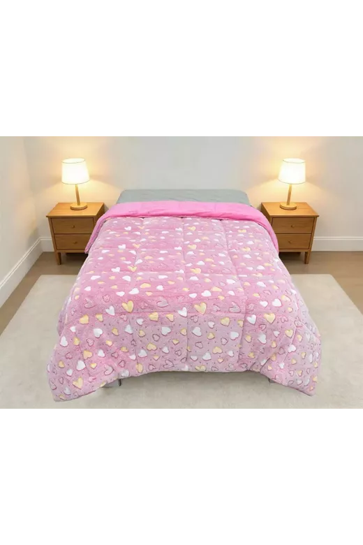 Κουβερτοπάπλωμα φωσφορίζον Hearts 175x225 Pink 100% Polyester