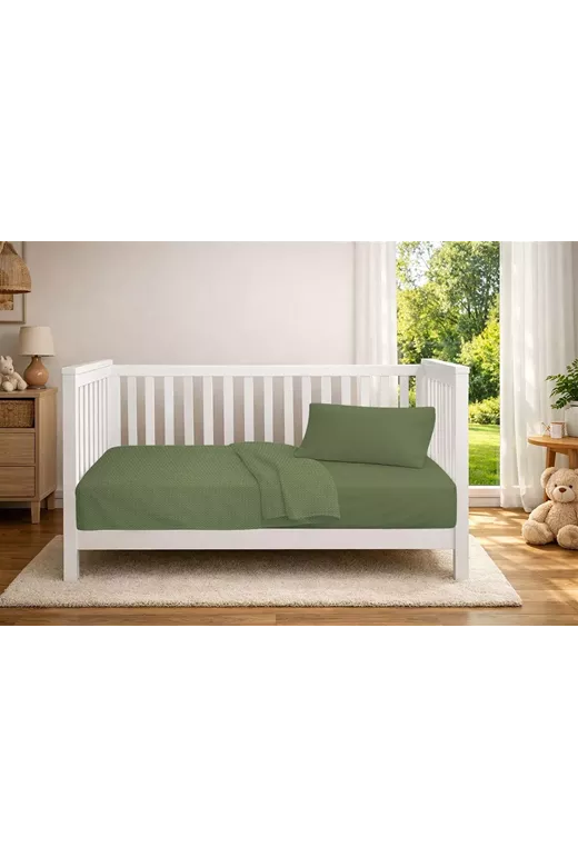 Κουβέρτα Πικέ bebe Μονόχρωμη 325 gr/m² 125x150 Olive 100% Cotton