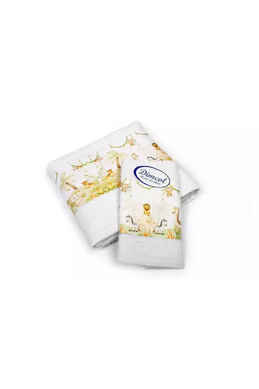 Πετσέτα Σετ 2 τεμ Με Ψηφιακή Εκτύπωση bebe Jungle 350 30X50,70X140 White 100% Cotton