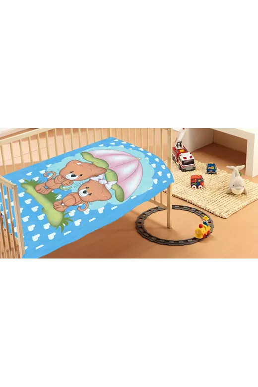 ΚΟΥΒΕΡΤΑ bebe Rainy Bears 05 110X140 Sky blue Βελουτέ polyester