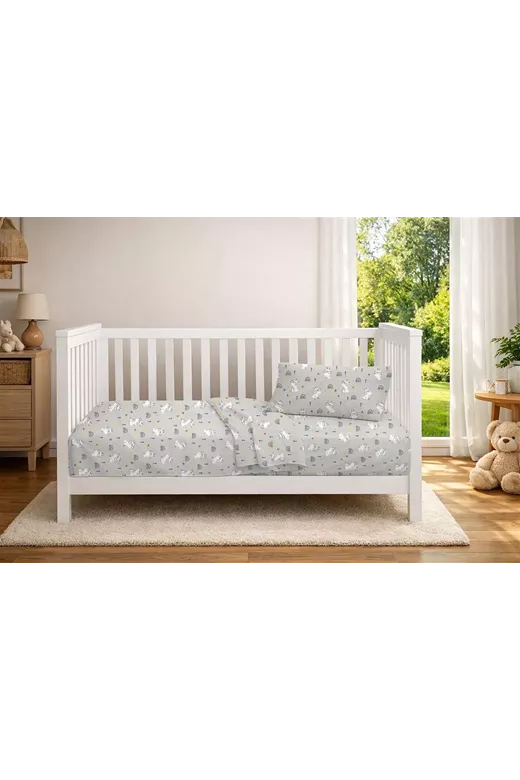 Παπλωματοθήκη Εμπριμέ bebe Rabbit Garden 586 120X160 Grey 100% Cotton