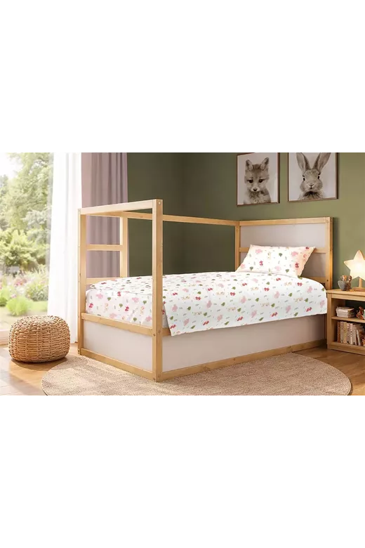 Παπλωματοθήκη Εμπριμέ kids Happy Safari 712 160X240 White-Pink 100% Cotton