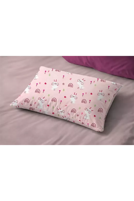 Μαξιλαροθήκη Εμπριμέ kids Rabbit Garden 585 50X70 Pink 100% Cotton