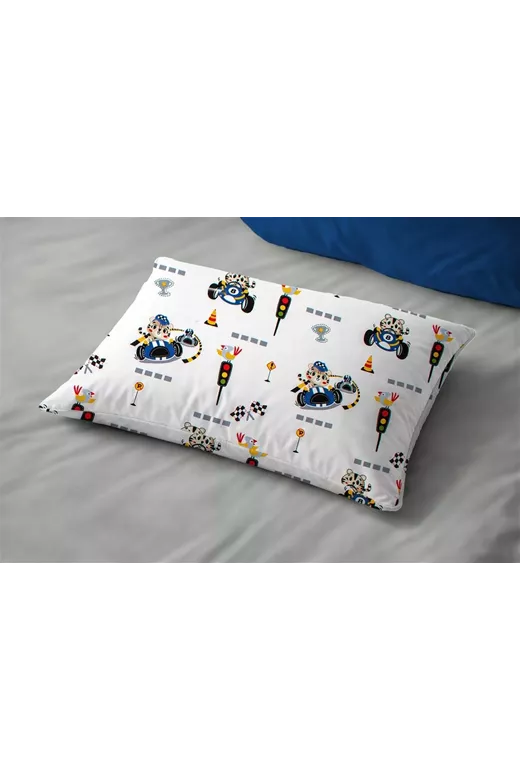Μαξιλαροθήκη Εμπριμέ kids Animal Grand Prix 589 50X70 White-Blue 100% Cotton