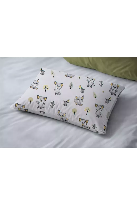 Μαξιλαροθήκη Εμπριμέ kids Baby Foxes 595 50X70 White-Grey 100% Cotton