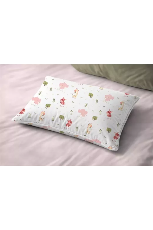 Μαξιλαροθήκη Εμπριμέ kids Happy Safari 712 50X70 White-Pink 100% Cotton