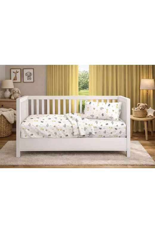 Παπλωματοθήκη Εμπριμέ bebe Happy Safari 713 120X160 White-Grey 100% Cotton