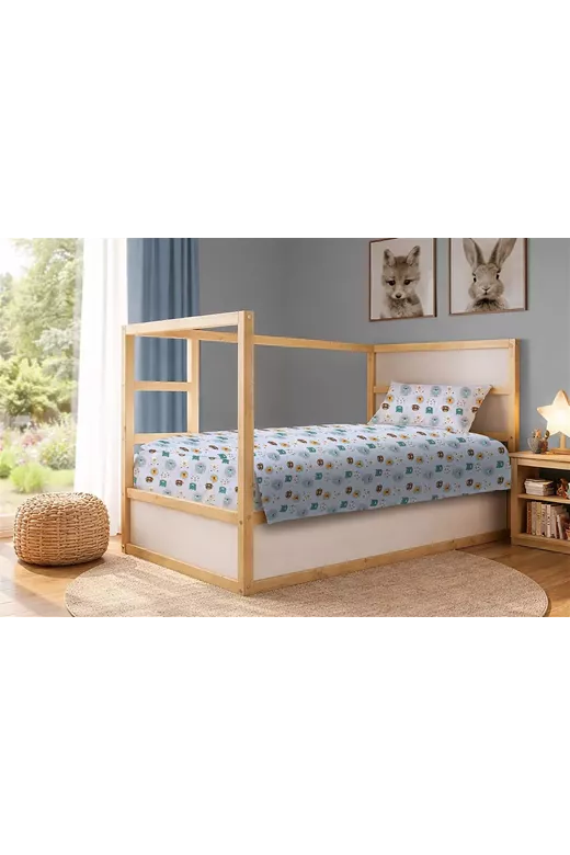 Σεντόνια Εμπριμέ Σετ 3 τεμ kids Big Cats 28 160X240 Light Aqua 100% Cotton