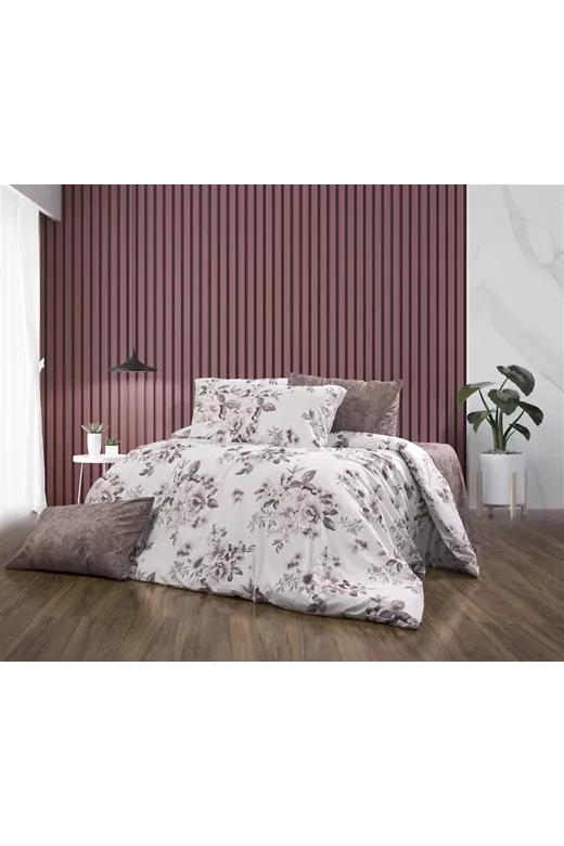 Σεντόνια Εμπριμέ Σετ 4 τεμ Βερονίκη 488 220X240 White-Mocha 70/30 Cott/Pol
