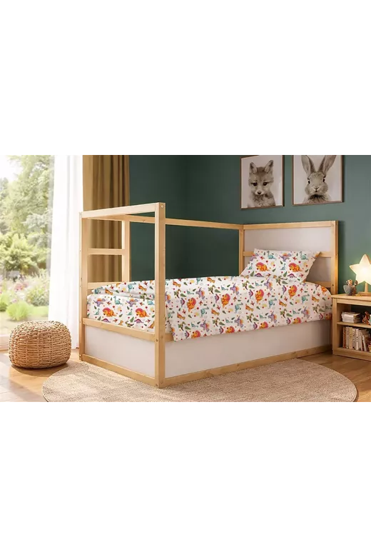 Σεντόνια Εμπριμέ Σετ 2 τεμ kids Dinosaur 520 160x240 White-Orange 100% Cotton