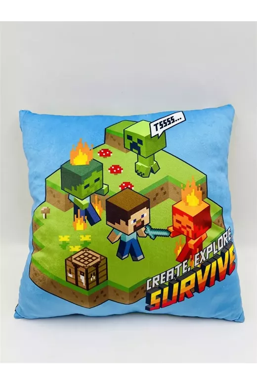 Βελούδινο Μαξιλάρι Mojang Minecraft 606 38X38 Light Green-Sky Blue 100% Velboa