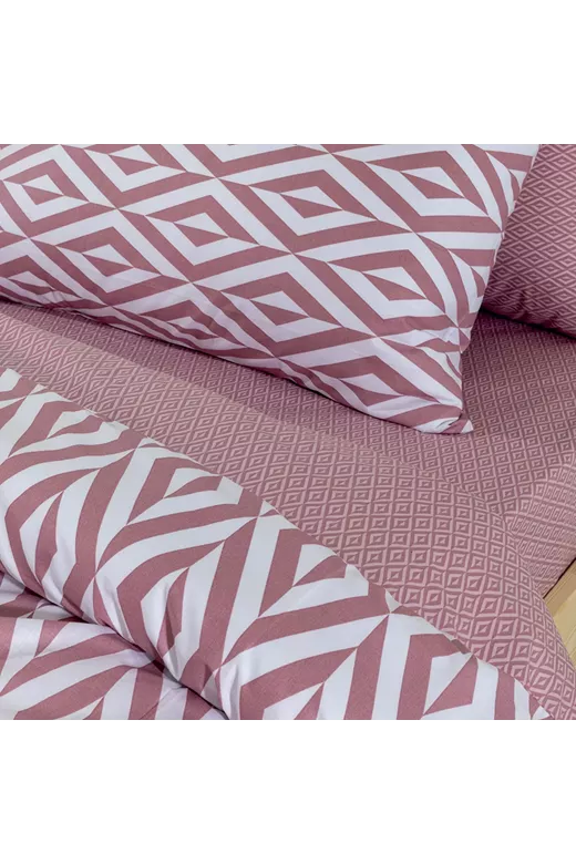 LINO Σετ Παπλωματοθήκη Υπέρδιπλη (220X240) Ikat Dusty Pink