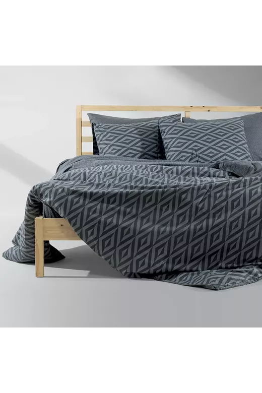 LINO Σετ Παπλωματοθήκη Υπέρδιπλη (220X240) Ikat Σκούρο Γκρι
