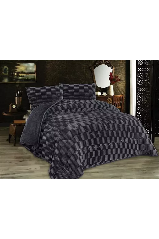 Κουβερτοπάπλωμα με εφέ Fleece 750 gsm 1940 Grey-Black 160X220 100% Polyester