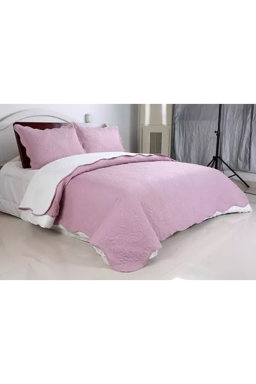 ΚΟΥΒΕΡΛΙ σετ (220cm x 240cm + 2 x 50cm x 70cm) λαχούρι PINK & CREAM