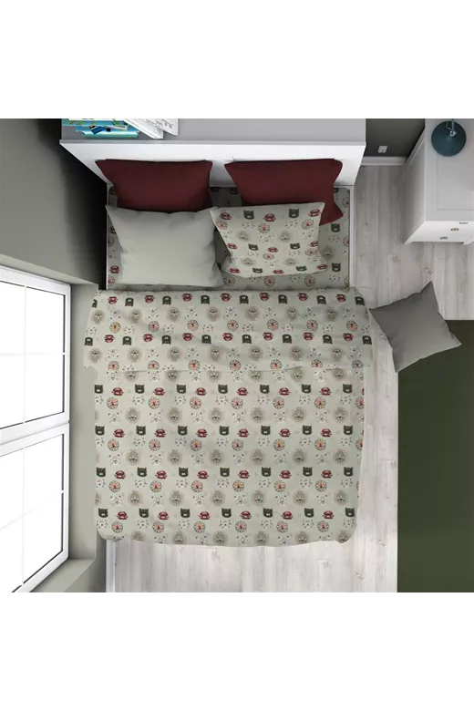 Πάπλωμα Εμπριμέ kids Big Cats 27 160X240 Light Olive 100% Cotton