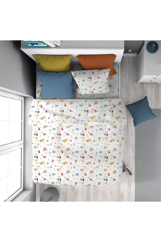Πάπλωμα Εμπριμέ kids Forest Animals 570 160X240 White-Sky Blue 100% Cotton