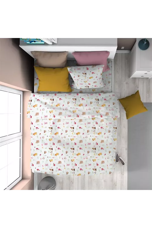 Πάπλωμα Εμπριμέ kids Forest Animals 571 160X240 White-Pink 100% Cotton