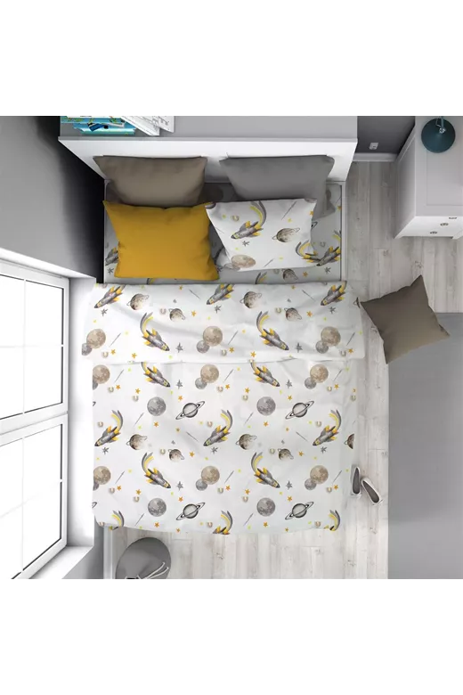 Πάπλωμα Εμπριμέ kids Space Mission 183 160X240 White-Grey 100% Cotton