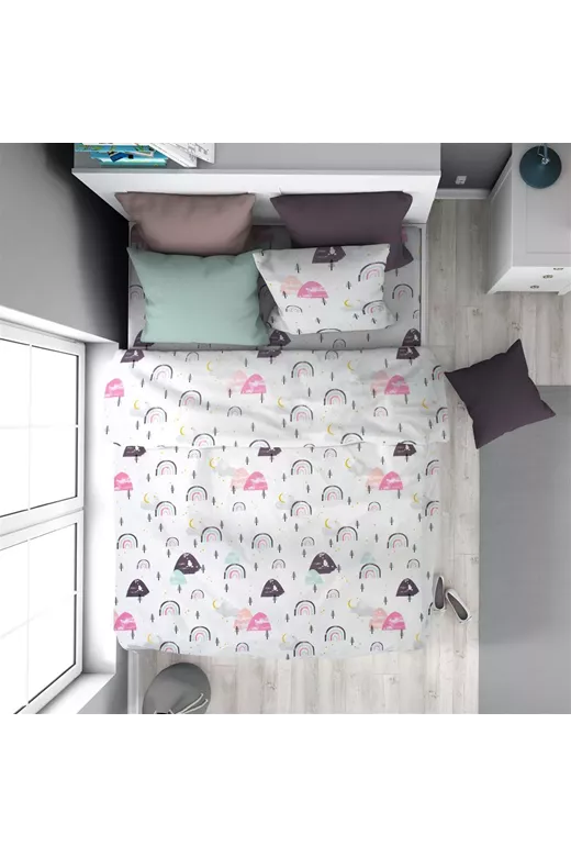 Πάπλωμα Εμπριμέ kids Rainbow 575 160X240 White-Pink 100% Cotton