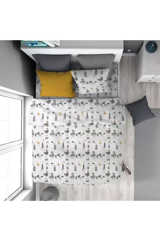 Πάπλωμα Εμπριμέ kids Seabirds 578 160X240 White-Grey 100% Cotton