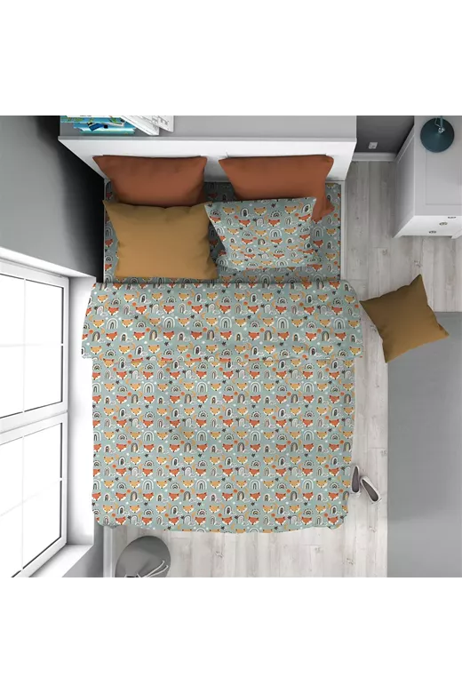 Πάπλωμα Εμπριμέ kids Fox 528 160X240 Pale Cyan 100% Cotton