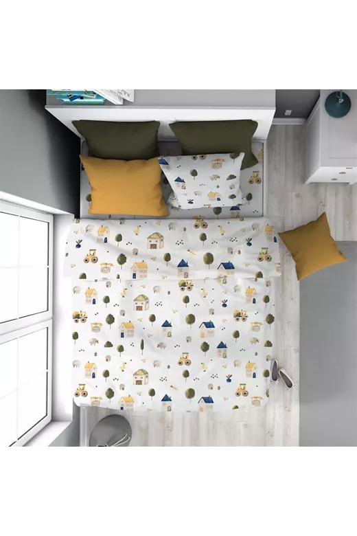 Πάπλωμα Εμπριμέ kids Village 579 160X240 White-Green 100% Cotton