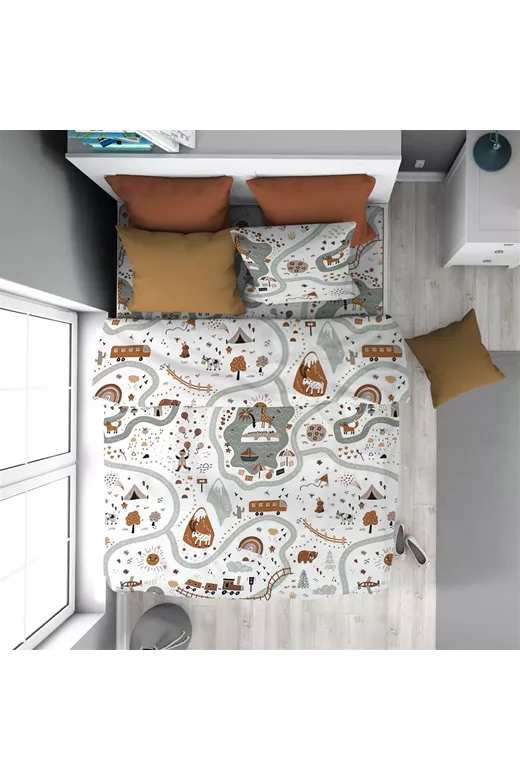 Πάπλωμα Εμπριμέ kids Countryside 580 160X240 White-Mint 100% Cotton